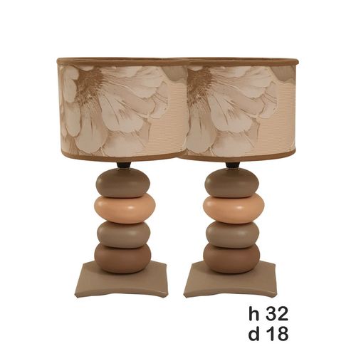 1-47.jpg Lot de 2 Lampes de chevet - Céramique - 4 Galets - Beige - 32 cm – Image 1