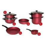 Batterie de Cuisine 10 Pièces Cook'art Granite - Rouge