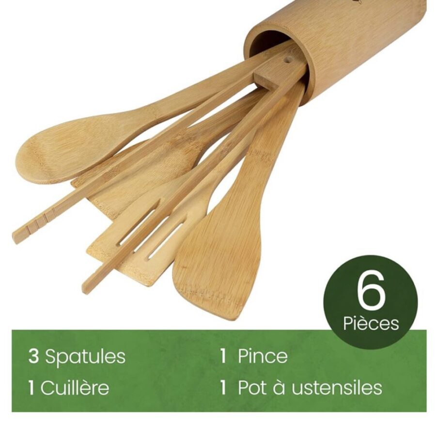 PACK de cuisine 12pcs  : Service Granite - 6pcs Bleu Gris + Ustensile de cuisine 6pcs Bambou – Image 5