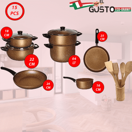 Batterie de cuisine Cook'art 15 pièces - Granite - Gold tunisie