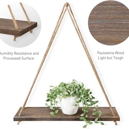 Étagère murale suspendue bois naturel avec corde de jute - 1 unité