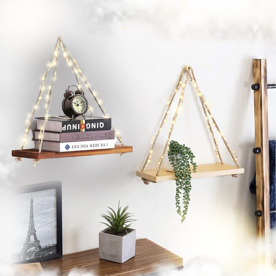 Étagère murale suspendue bois naturel avec corde de jute - 1 unité – Image 11