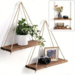 Étagère murale suspendue bois naturel avec corde de jute - 1 unité – Image 12