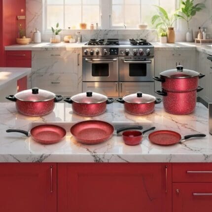 Batterie de Cuisine 13pcs - Granite - Rouge